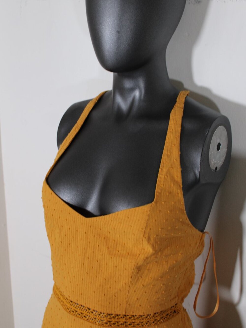 City Studio Clip-Dot Sweetheart Tie-Shoulder Mini Sundress Yellow Medium